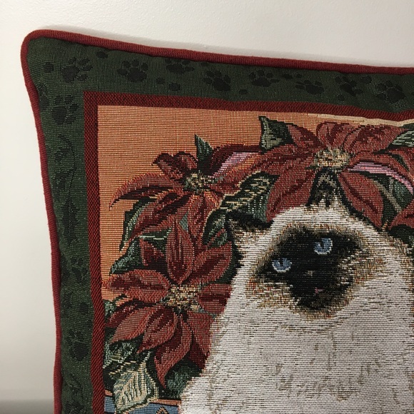 Christmas Tabby Cat Tapestry Pillow Poinsettias Holiday 16" x 16" Square Fashion - Picture 4 of 16